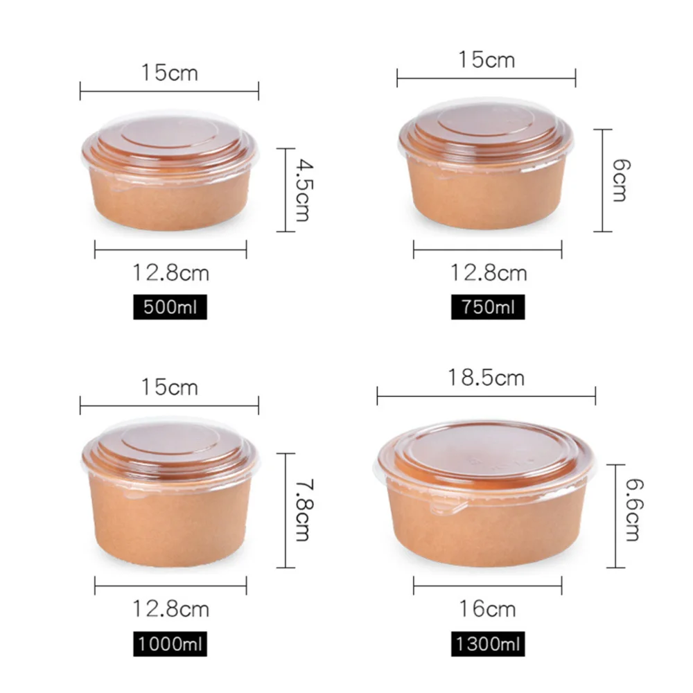 

20pcs Disposable Kraft Paper Bowls Fruit Salad Bowl Food Packaging Containers Party Favor (16oz, with Lid)