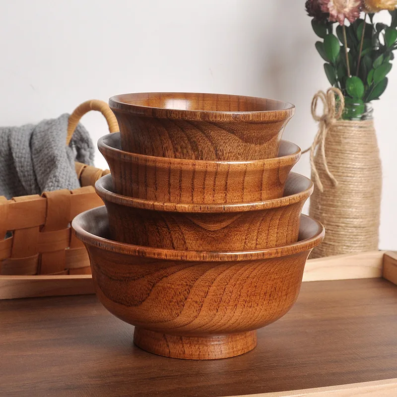 

Нескользящие деревянные чаши с защитой от ожогов, контейнер для хранения риса, супа, салата, фруктов, конфет, домашняя деревянная чашка для х...
