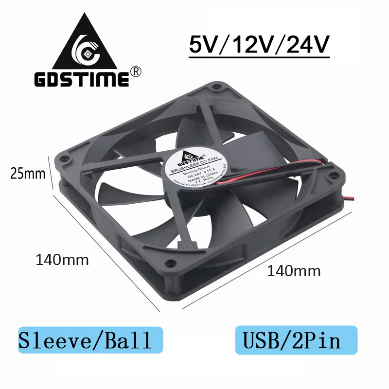 1 шт. gdstime DC 5 в 12 В 24 14 см 140 мм x 25 14025 рукав/шарикоподшипник ПК ЦП бесщеточный чехол