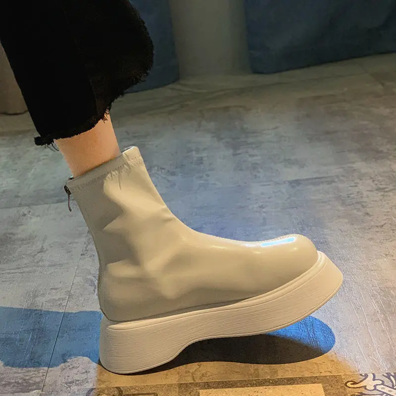 Winter Boots Women's Shoes Spring Autumn Women's Thick-soled Shoes Round Toe Plus Velvet Women's Short Boots Women's Mid Boots
