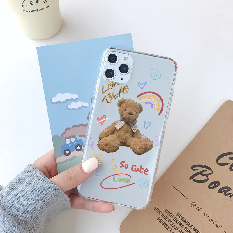 Милый мультяшный медведь чехол для телефона iphone SE 2 11 Pro Max 7 8 plus X XR XS Забавный