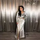 Серебряное мусульманское вечернее платье, винтажное платье с длинными рукавами и аппликацией, официальное платье для выпускного вечера, сделанное на заказ