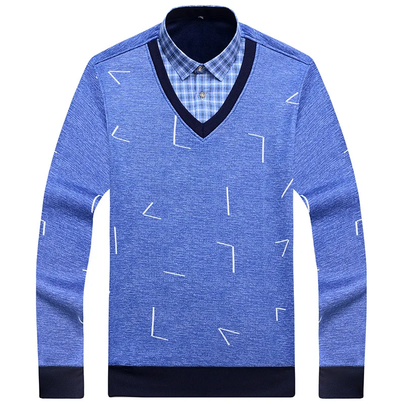 Новинка 2022 свитер Мужская бархатная обманка из двух частей утепленная нижняя