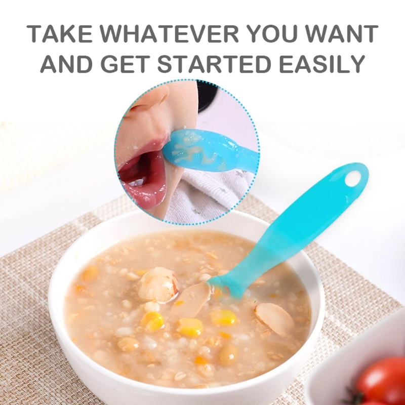 

2PCS Lovely Baby Learning Spoons Set Infant Toddler Anti-slip Feeding Training Utensils Tableware Silicone Teether W89E