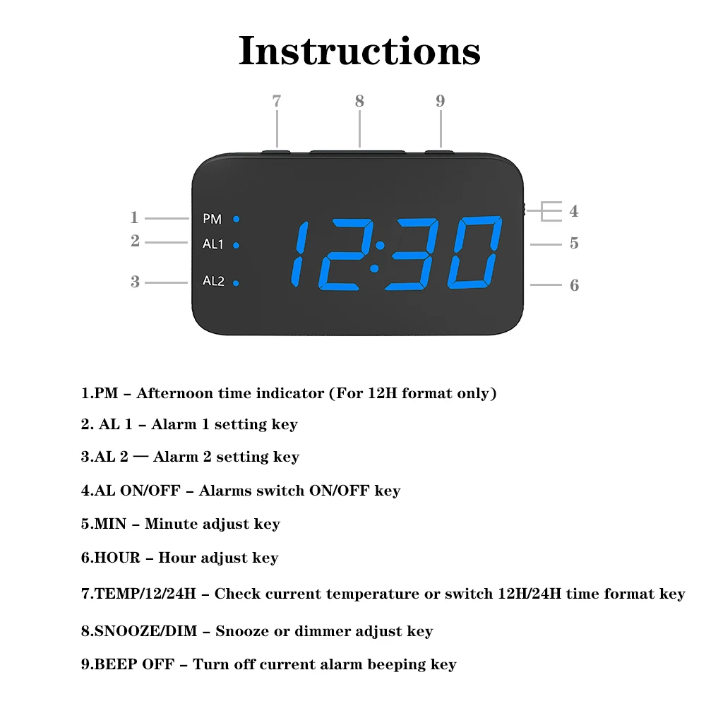 

LED Simple Mirror Digital Alarm Clock Temperature Display Decktop Decor for Home Office BENL889