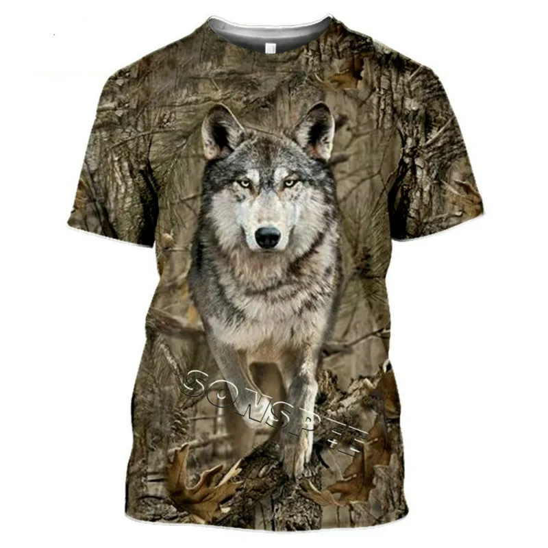 

2021 Summer Men's Women's T-shirt Hunting Animal Wolf/Moose/Rabbit 3D Printing Large Size Casual Harajuku Short Sleeve T-Shirt