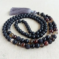 8mm frosted black agate gemstone 108 beads mala necklace classic buddhism wristband japa religious mala yoga chakra
