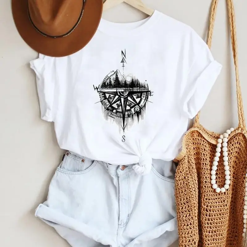 

Women Short Sleeve Vintage Wave Aesthetic Style Cartoon Summer Lady Print Tee Graphic T Top Female Tshirts Clothes T-Shirt