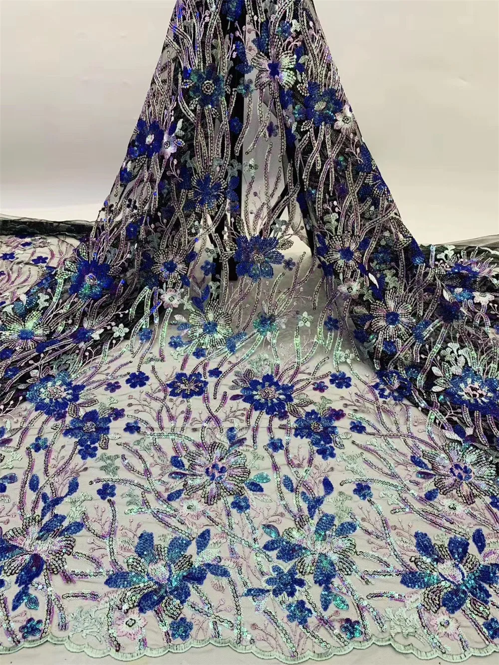 

Luxury Nigerian Lace High Quality Flower Tulle Multicolor Sequins French Lace Fabric African Embroidered Mesh Fabric Materials