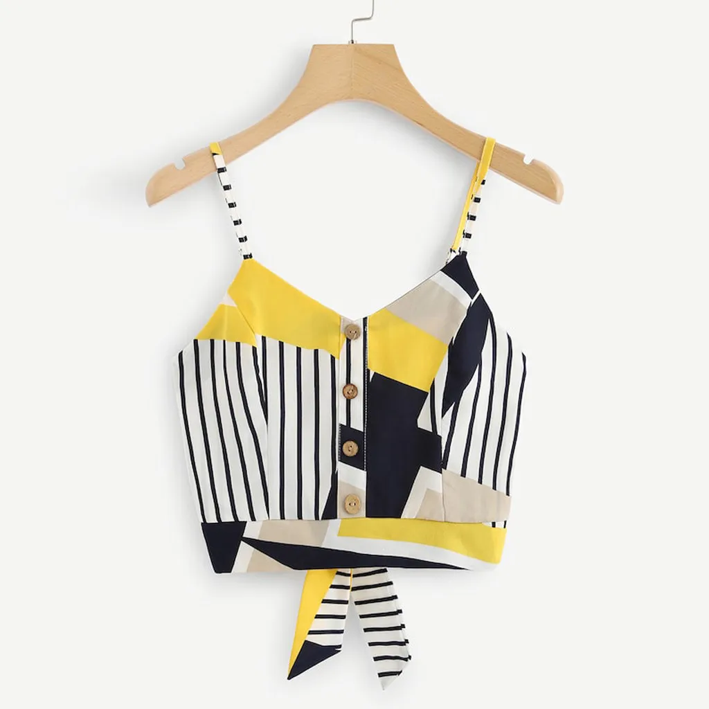 Feitong сексуальные женские короткие топы в полоску с галстуком-бабочкой на спине