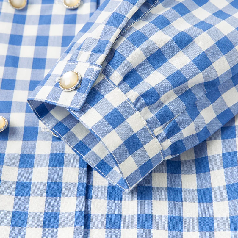 

DKY17167 dave bella 5Y-13Y spring baby girls long sleeve shirts children plaid shirt kids boutique clothing