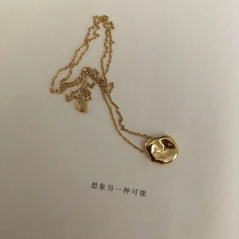 

925 Sterling Silver Irregular Concavo Convex Charm Necklace Gold Clavicle Chain Necklace For Women Gifts S-N532
