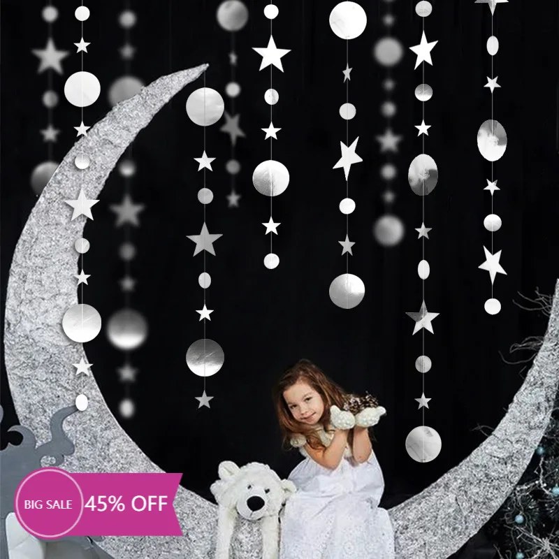 

4M Various Styles of Star Paper Garland Baby Shower Girl Boy Birthday Party Decorations Kids Wedding Decorations Birthday Party