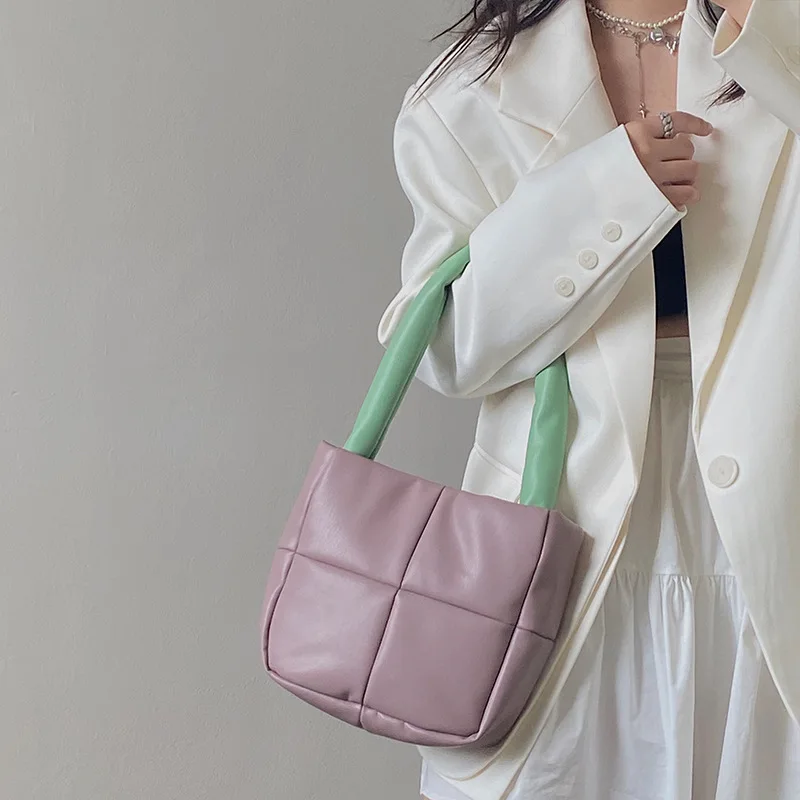 

Women Bag Winter Pu Bucket Casual Solid Zipper Soft Handbag Shoulder Bag Simple Korean Ladylike Purses and Handbags 2021 New