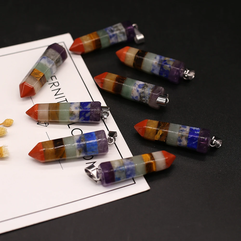 

1pcs Natural Stone Seven Chakras Charms Pendants for Necklaces Earring Accessories Jewelry Making DIY Size 12x50mm 10x32mm
