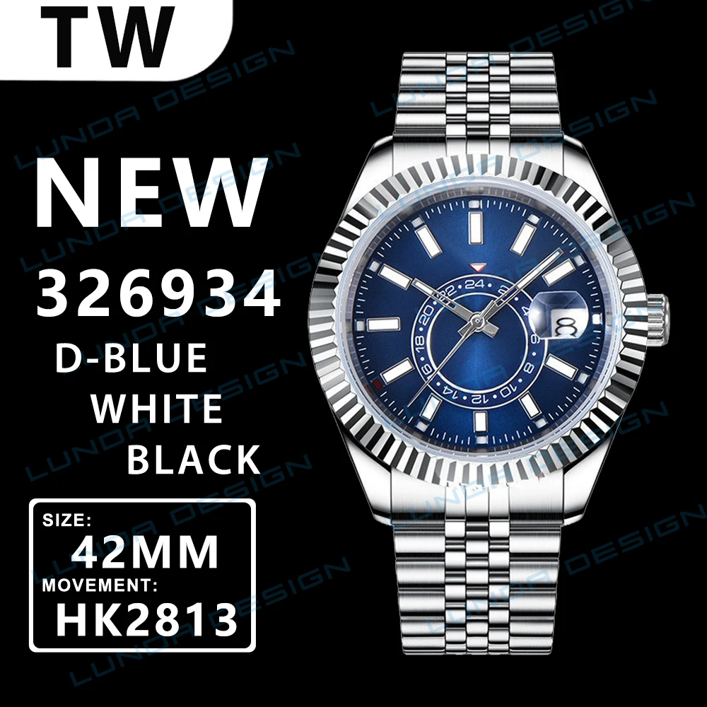 

Classic New Men Automatic Mechanical Watches 42mm Sky blue Bezel Crystal Sapphire 326934 Silver Watch