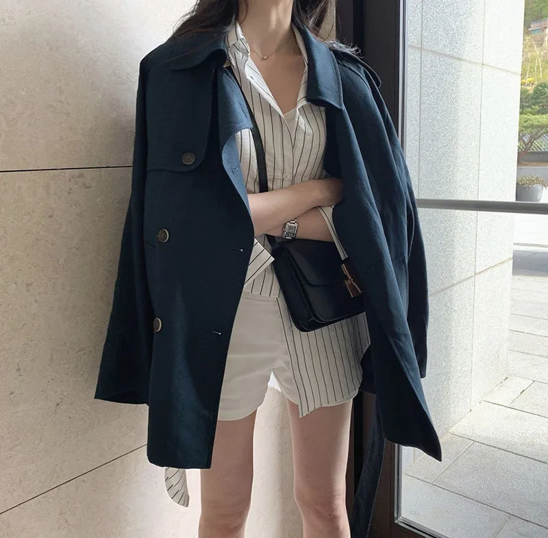 

Spring Autumn Women's Trench Retro British Style Lapel Double-breasted Trench New Slim Loose Female Trenches GX417