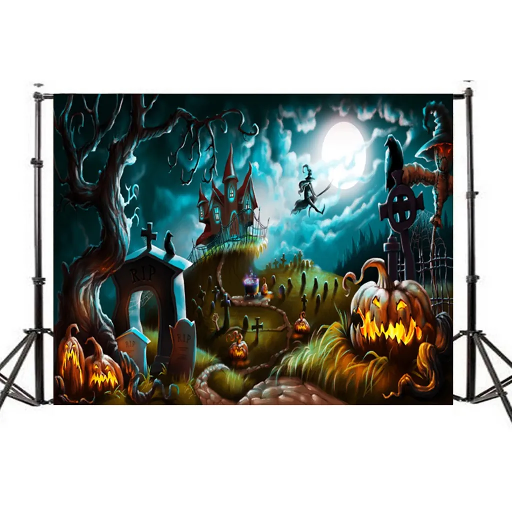 Фотофон замок Хэллоуин фон для фотосъемки Ночная ведьма вороны Тыква Луна