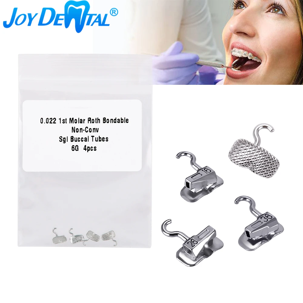

4pcs/Kit Dental Orthodontic 1st Molar Buccal Tube with Sliding Crimpable Hook Roth MBT 0.022 Single Non-convertible Bondable