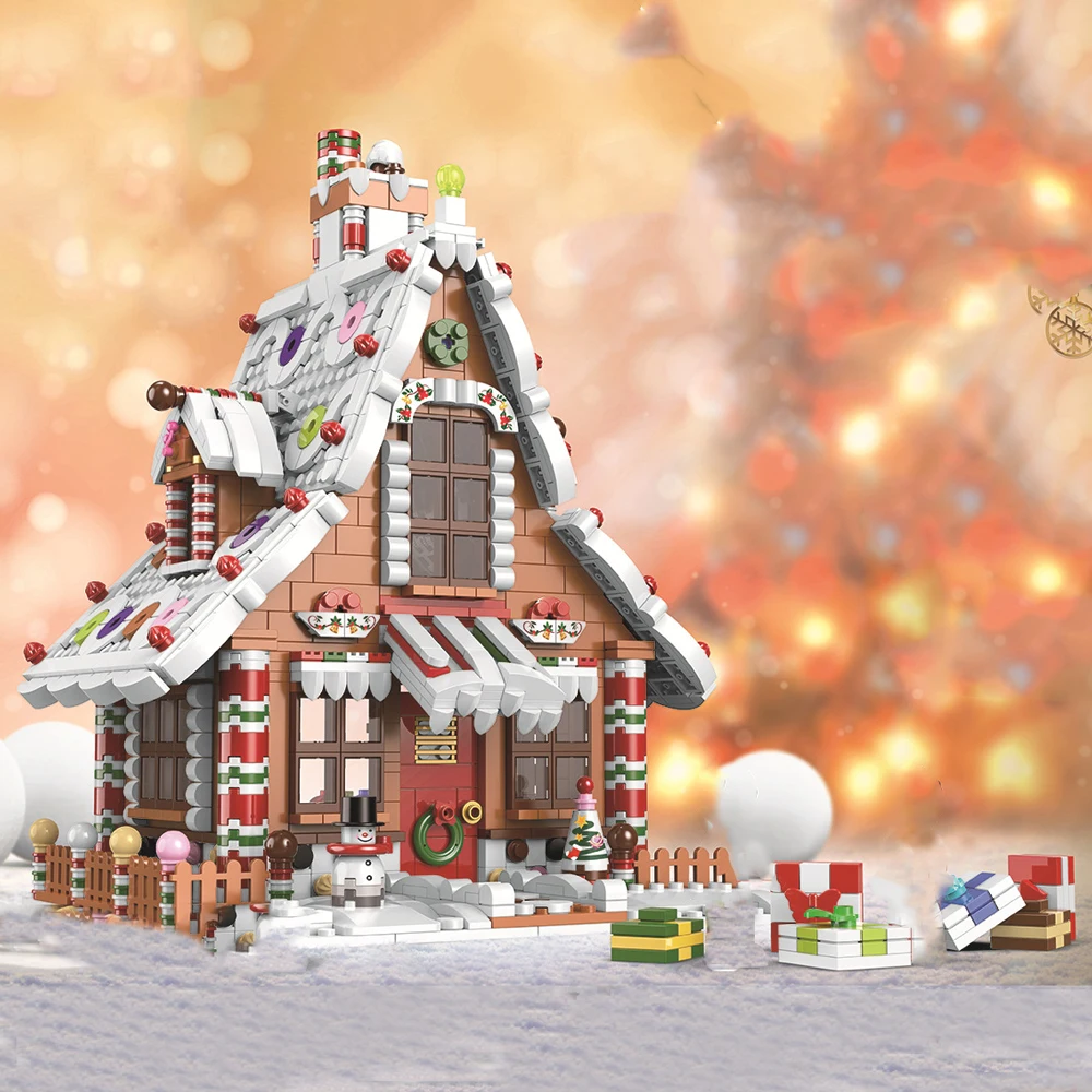 

2021 City Winter Village Christmas Tree Santa Claus Gingerbread House Model Building Blocks DIY Bricks Toys Gifts For Girls