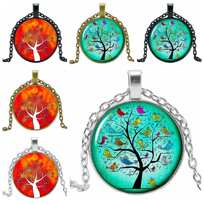 

Yin Yang Tree of Life Glas Cabochon Statement Necklace and Pendant Jewelry Vintage Charm Chain Collar Steampunkfor Women's Gifts