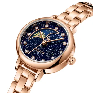 Часы Top Small Sun  Moon женские с японским кварцевым ремешком, изящные модные часы со стальным браслетом, подарок для девушки на день рождения, коробка Julius