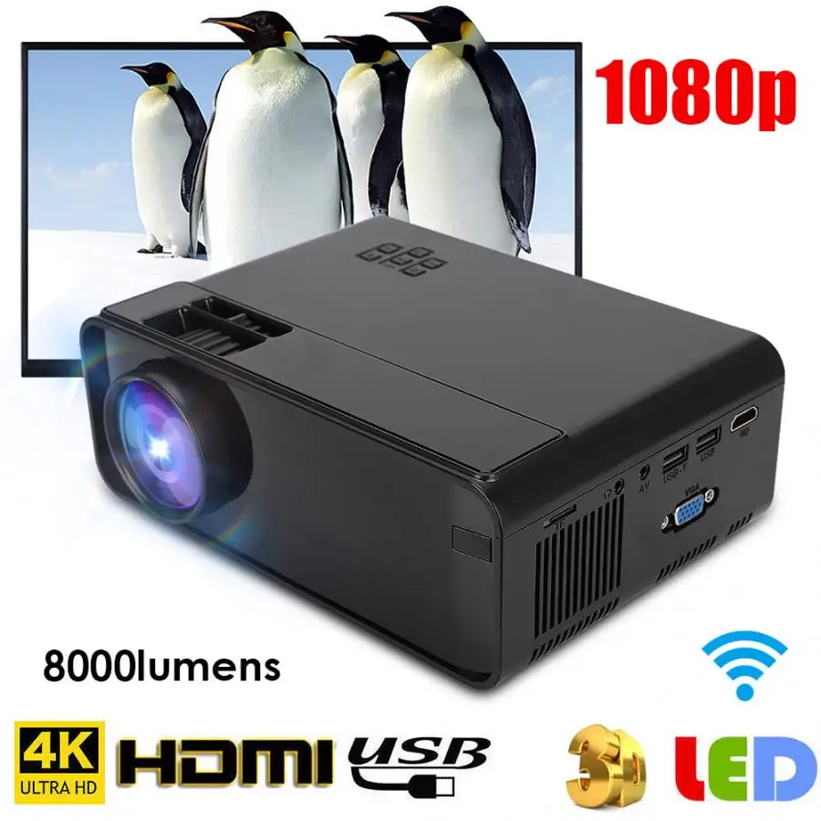 Мультимедийный Домашний кинотеатр UHD 4K Wi Fi Bluetooth 3D HD 1080P светодиодный мини