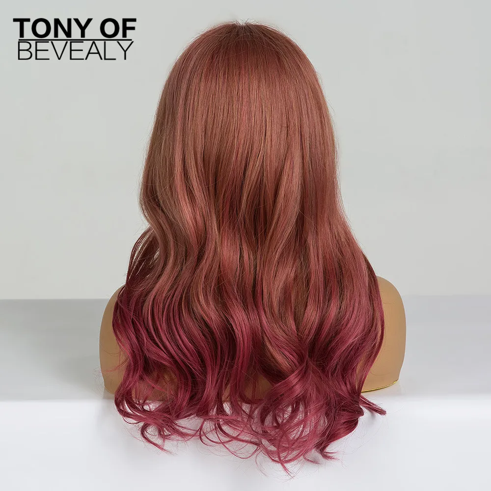 Длинные волнистые термостойкие синтетические волосы парики с челкой красные