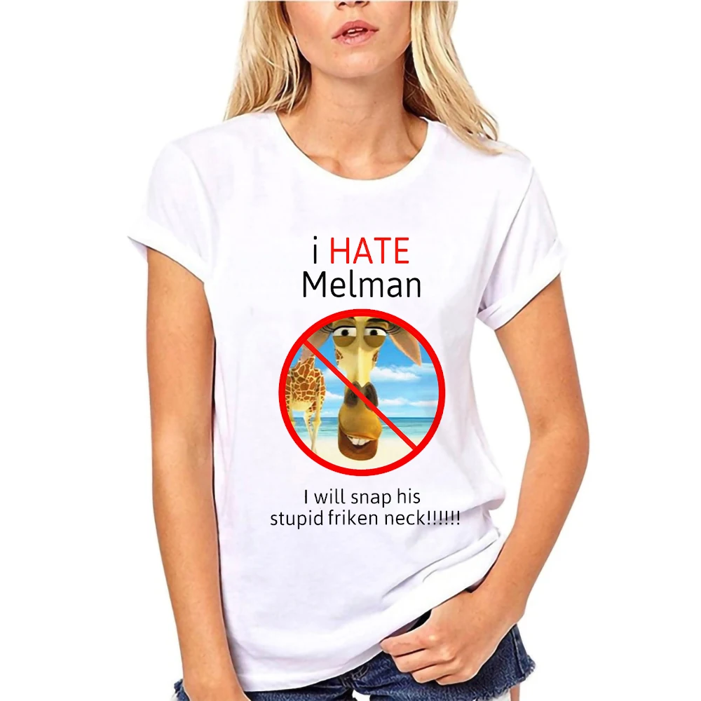 

I hate Melman Streetwear Harajuku Tshirt T Shirt Women Summer Short Sleeve T-Shirt Cotton Fashion Black Tops Tees HipHop