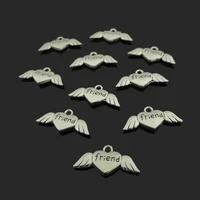 antique silver alloy retro heart angel wing friend charm pendant jewelry findings accessories 13x26mm