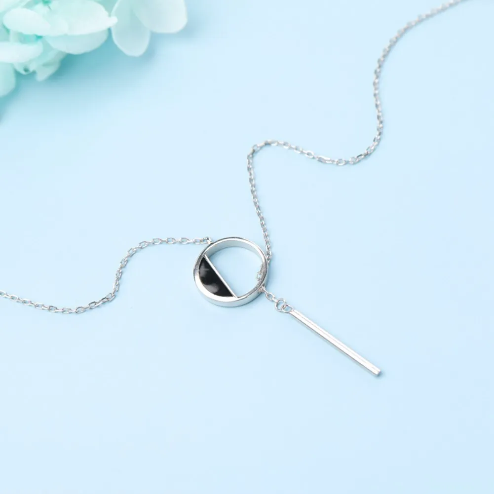 

LEKANI 925 Sterling Silver Round Geometry Epoxy Pendant Necklace For Women Fine Handmade Jewelry Simple Choker Necklaces