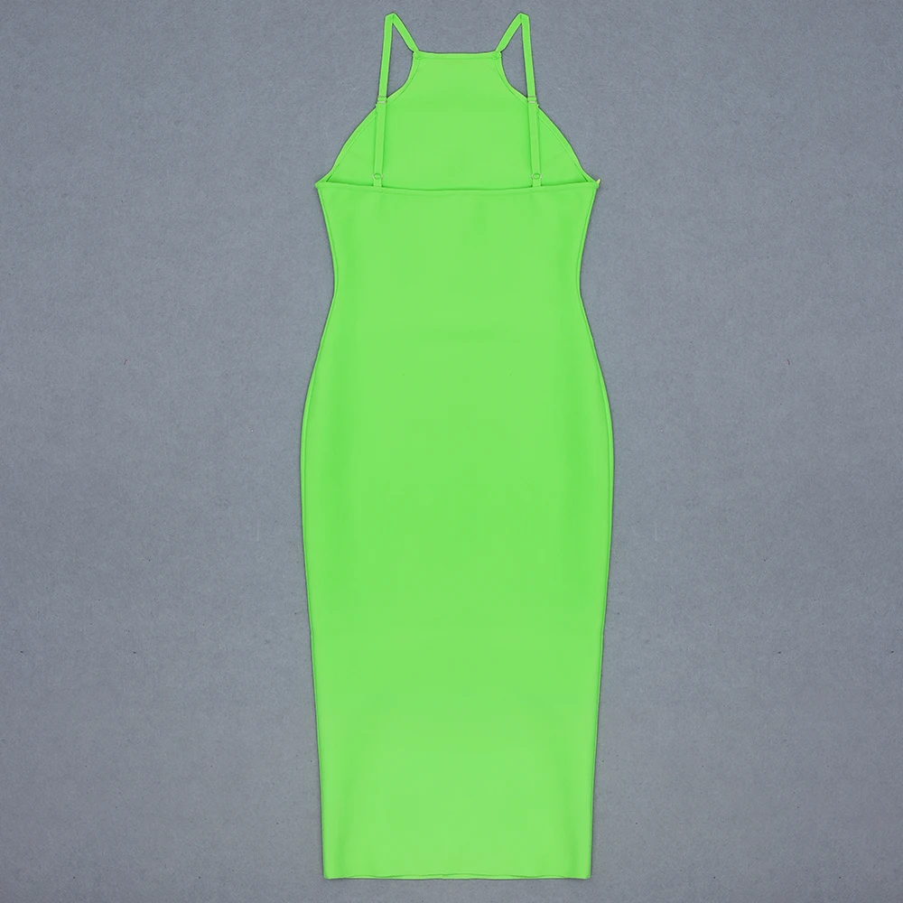 New Summer Green Midi Bandage Dress Sexy Halter Sleeveless Bodycon Vintage Vestios Bandagem Celebrity Women Dresses | Женская одежда