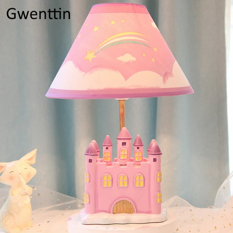 Современная настольная лампа розового цвета с изображением замка принцессы для