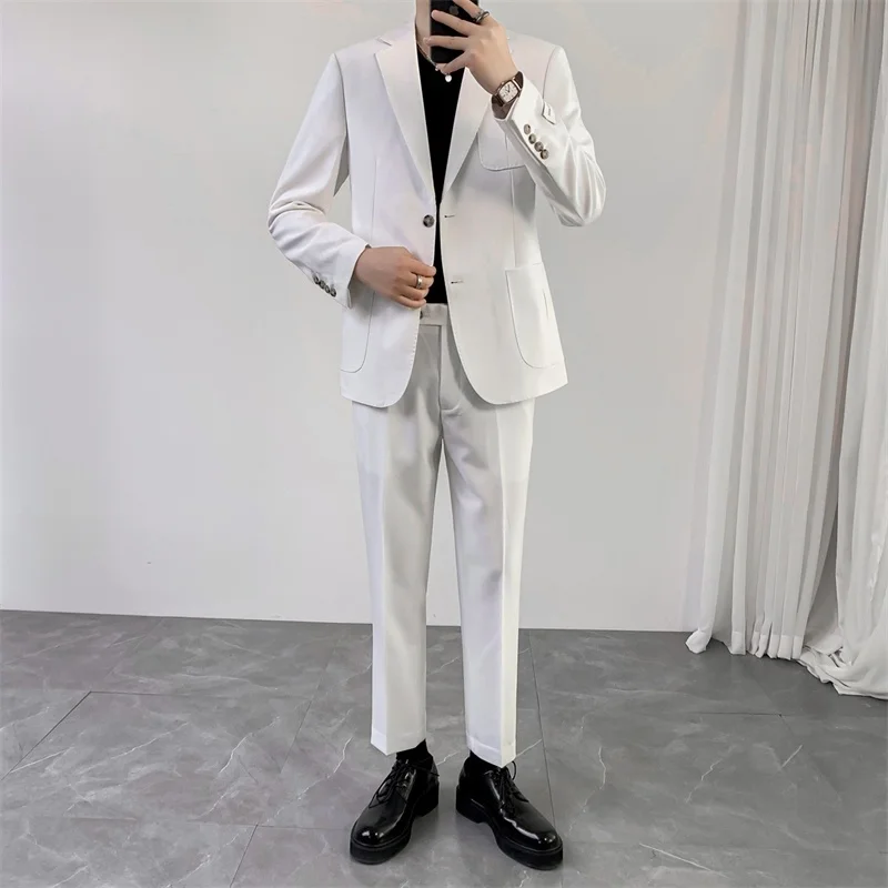 

21 spring and summer Lapel Korean slim cool suit men's two piece casual pants suit thin suit