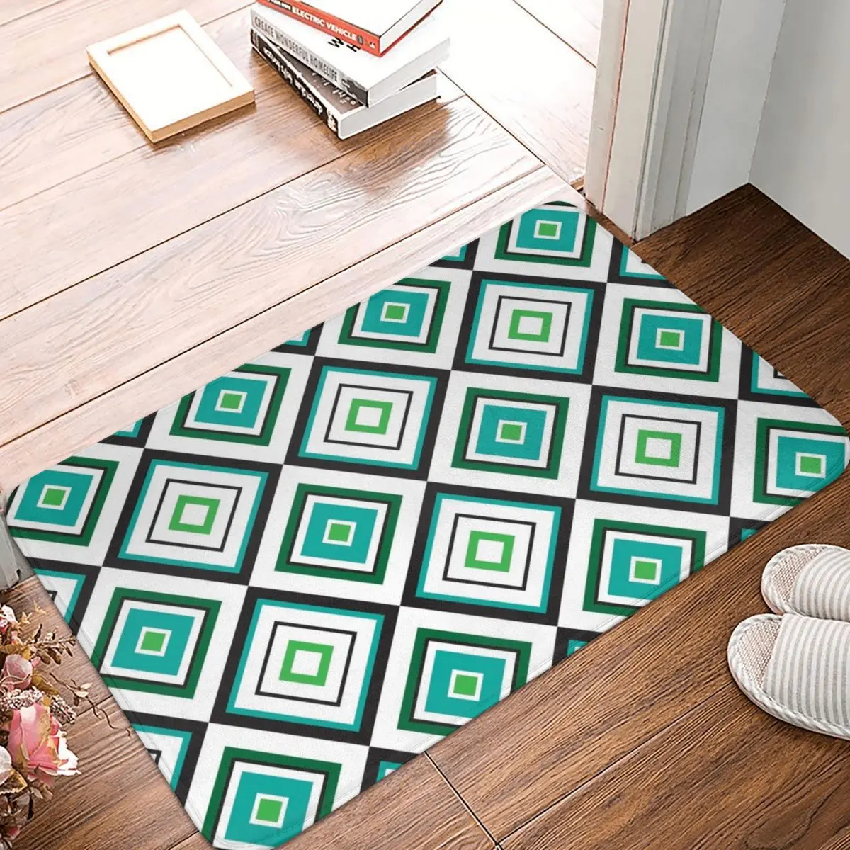 

Diamond Lines In Greens Aqua Doormat Carpet Mat Rug Polyester PVC Non-Slip Floor Decor Bath Bathroom Kitchen Living Room 40*60