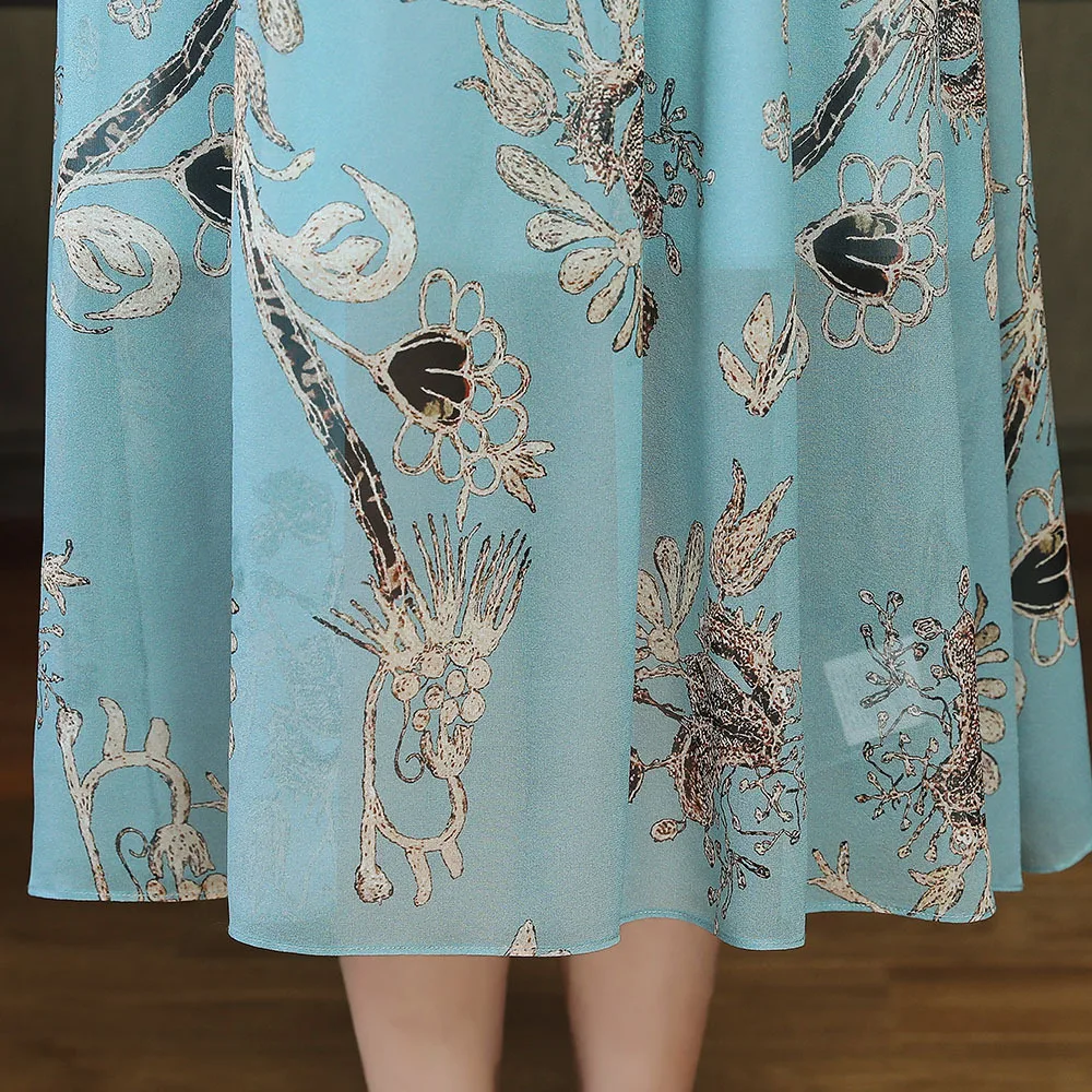

100% Natural Silk Dress Long Floral Dress 2021 Summer Sashes Satin Dresses Vestidos Ladies