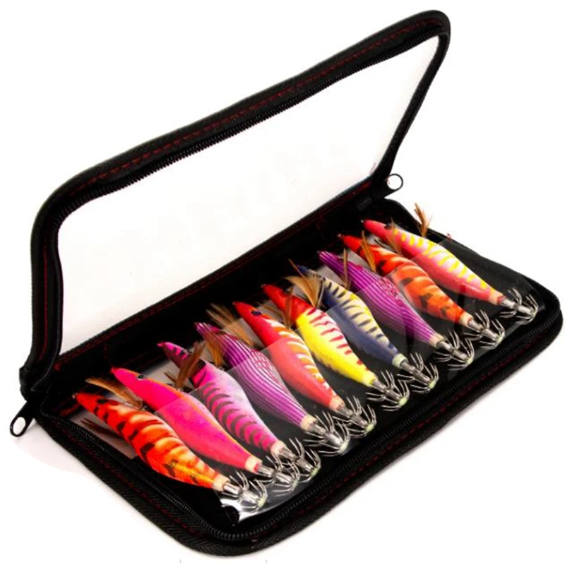 

10PCS Fishing Lure Bag Squid Hook Jigs Octopus Cuttlefish Shrimp Baits 3D Eyes Lures