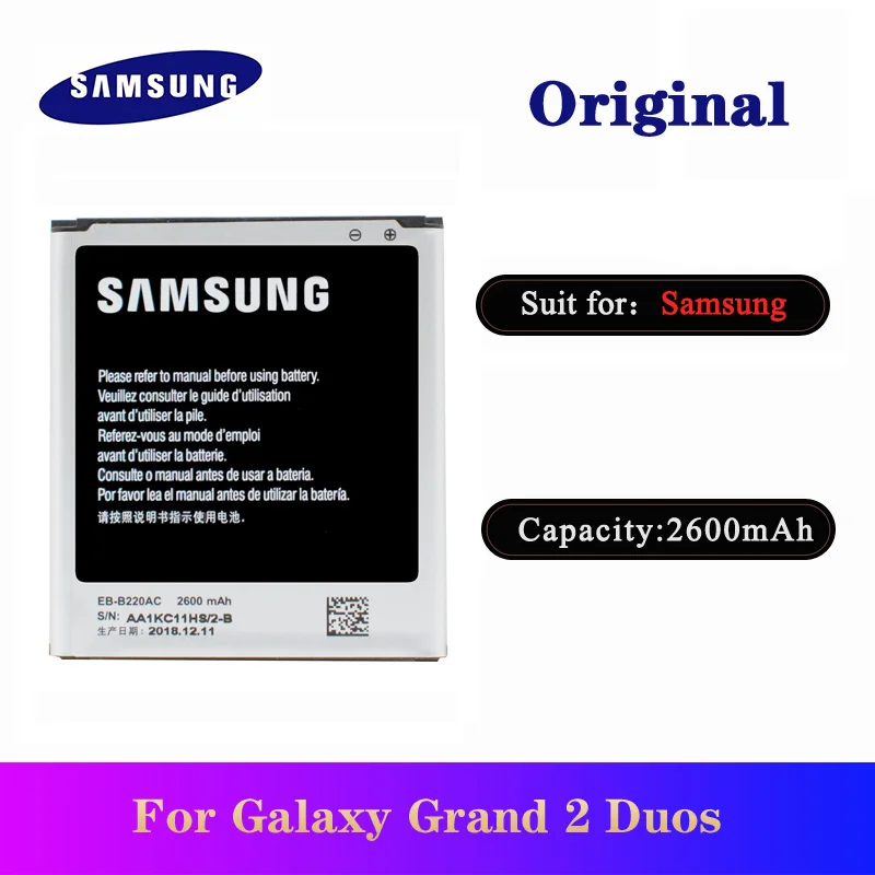 

5pcs/lot SAMSUNG Original Battery EB-B220AC 2600mAh For Samsung GALAXY Grand 2 SM-G7106 G7108 G7108V SM-G7102T batteria