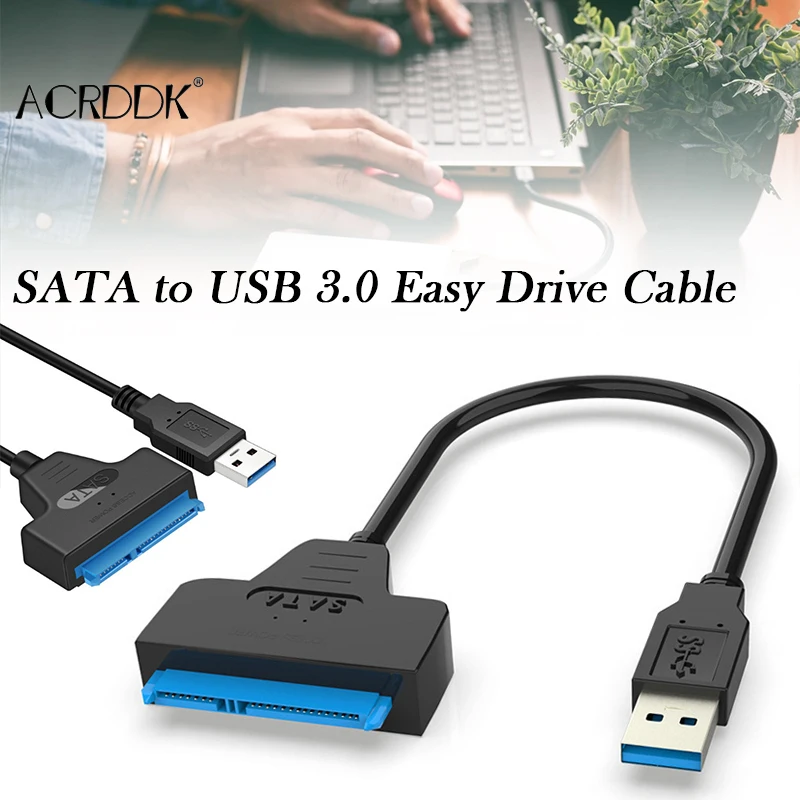 

Hard Drive Adapter USB 3.0 to SSD Data Cable 2.5-Inch SATA External Converter with Light for SSD/HDD Transmission & Cables DF