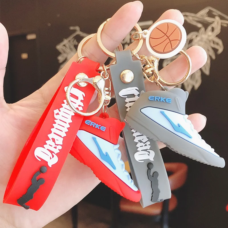 

Creative simulation sports basketball shoes silicone keychain backpack small pendant car key chain couple pendant key chain