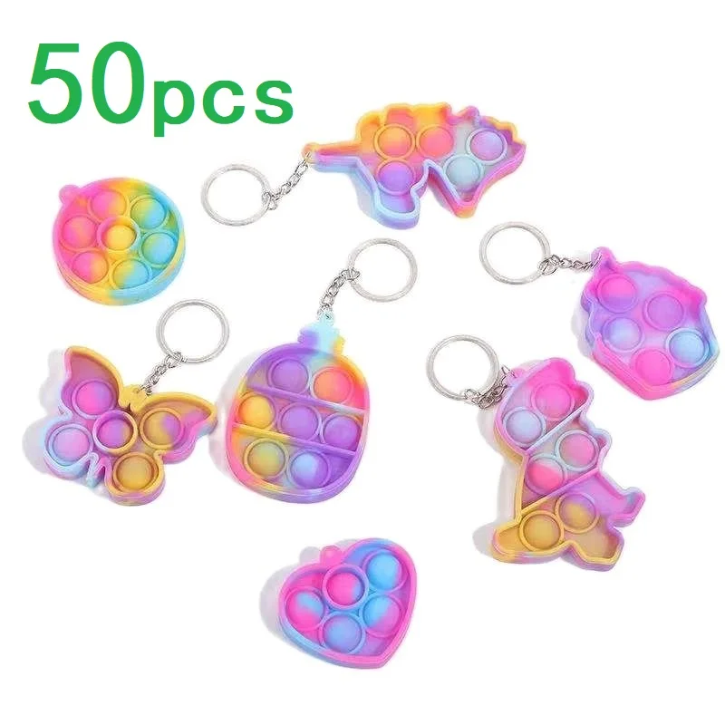 

50PCS Wholesale Fidget Toys Keychain Backpack Pendant Push Bubble Simple Dimple Antistress Toys for Children Gifts Simpl Dimmer