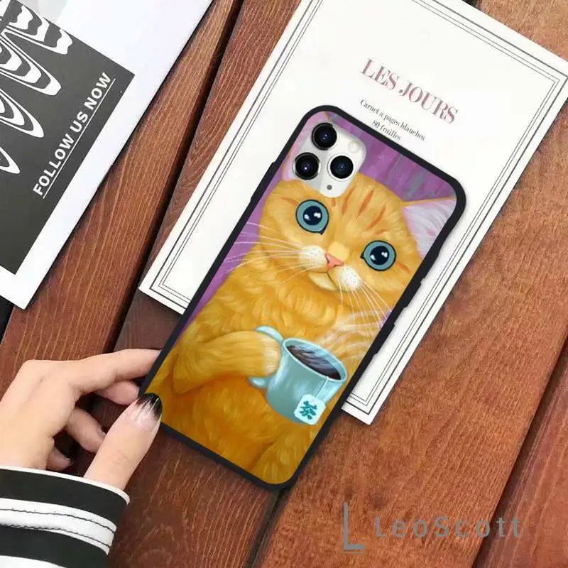 

cat milk tea animal cute Pattern Phone Case for iPhone 11 12 pro XS MAX 8 7 6 6S Plus X 5S SE 2020 XR Soft silicone shell funda