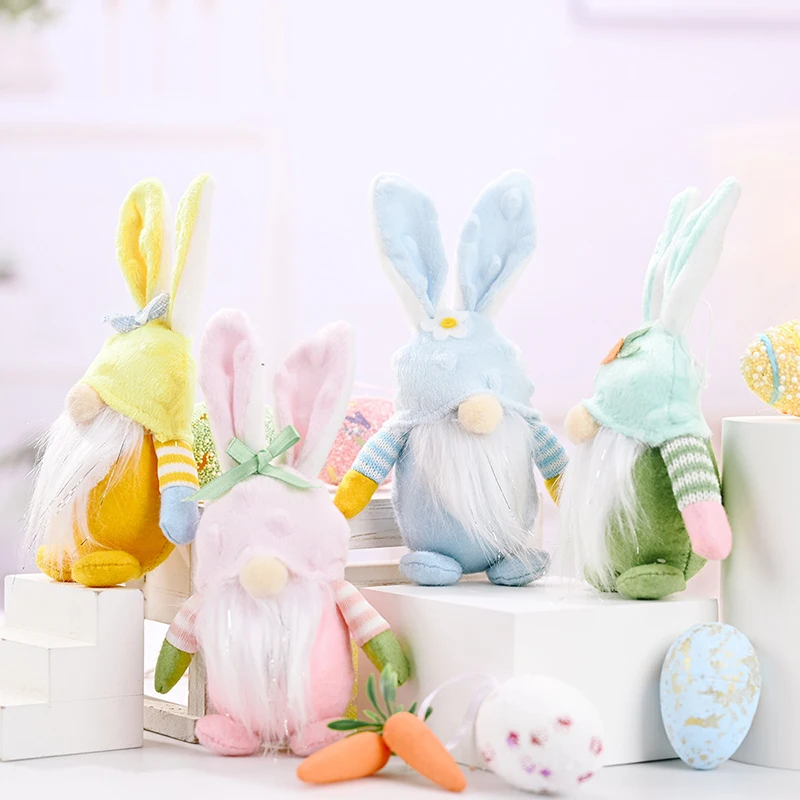 

Bunny Rabbit Doll Ornaments Easter Decorations For Home Pink Blue Yellow Green 17cm Bunny Toy Easter Party Hanging Pendant
