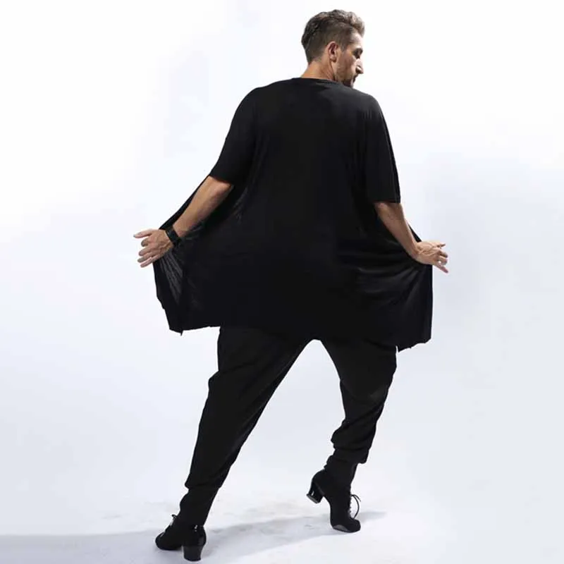 

Fashion Latin Dance Shirts For Males Black oversize 2-piece Set Latin Tops Men Adult Professional Ballroom Hot Sale Wears PY210