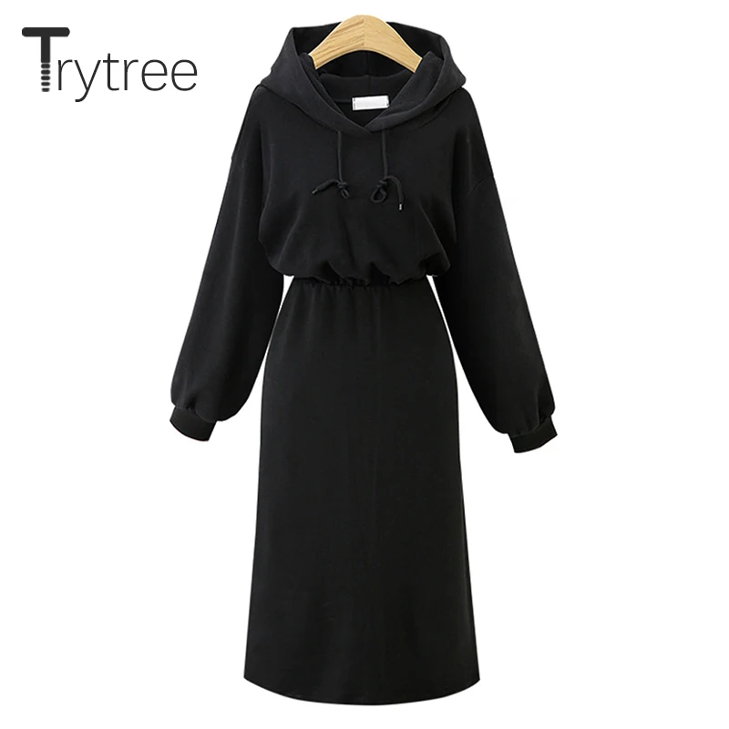 Женское платье с капюшоном Trytree повседневное однотонное свободное