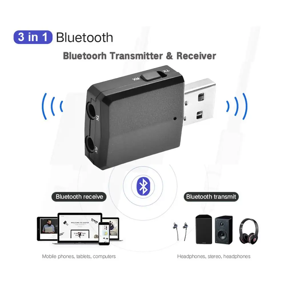 USB 3-в-1 Bluetooth аудио передатчик приемник Беспроводной адаптер 5 0 применимо к