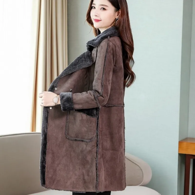 

Fashion Lambswool Coat Women New Suede Single Breasted Sweet Pink Coat Female Winter Shearling Long Sleeve Outerwear M-3XL