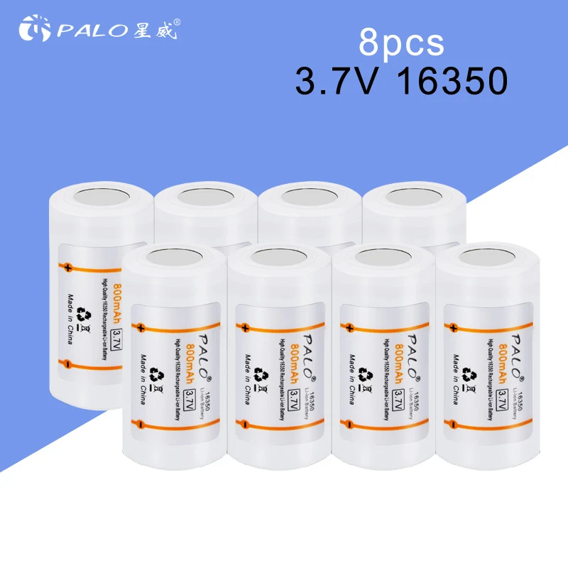 8Pcs Palo 3,7 в 800 мАч литий-ионный 16340 16350 аккумулятор CR123A перезаряжаемые батареи CR123 для лазерной ручки светодиодный фонарик - Цвет: 8Pcs