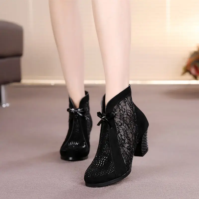 Женские полусапожки из дышащей сетки Сезон весна-осень Ботинки Дизайнерская