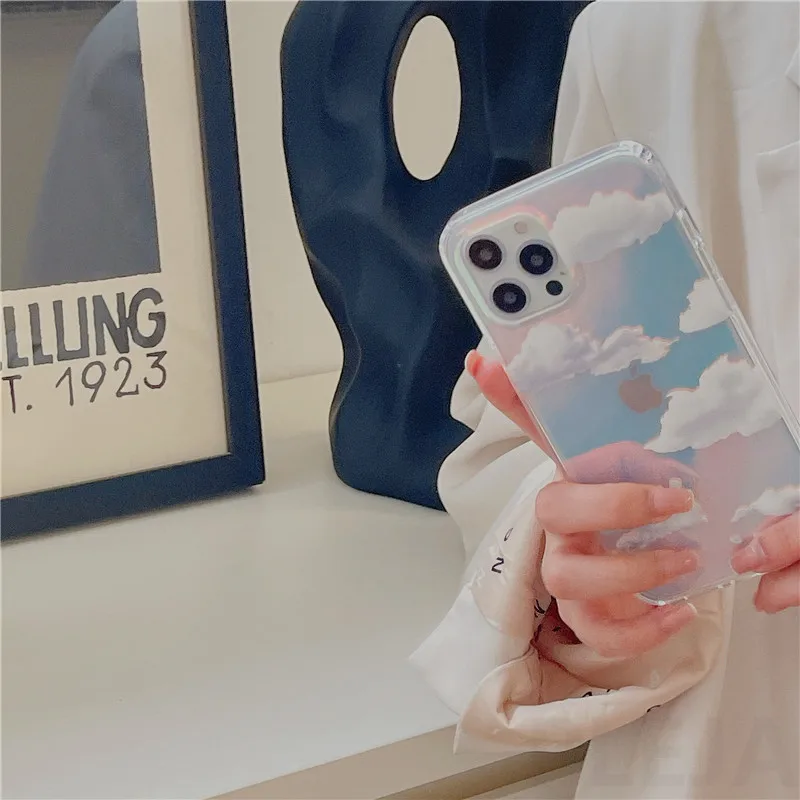 Роскошный прозрачный зеркальный чехол для телефона с небом и облаками iPhone 12 11 Pro